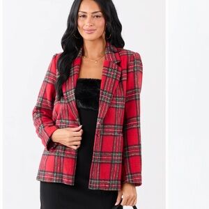 Chic Red Plaid Women's Blazer